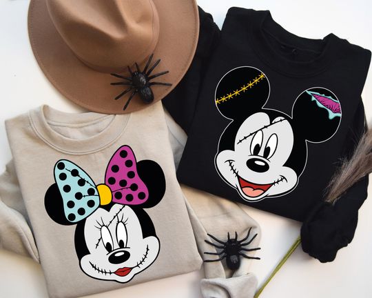 Disney Halloween Couple Shirt, Mickey & Mini Mouse Halloween T-Shirt, Zombie Mickey Valentine Sweatshirt, Spooky Season Couple Matching Tees