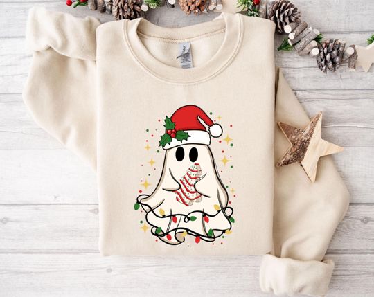 Christmas Ghost Sweatshirt for Holiday Season, Cozy Christmas Boo Hoodie