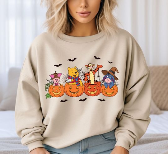 Halloween Winnie the Pooh Sweatshirt with Pumpkin and Friends