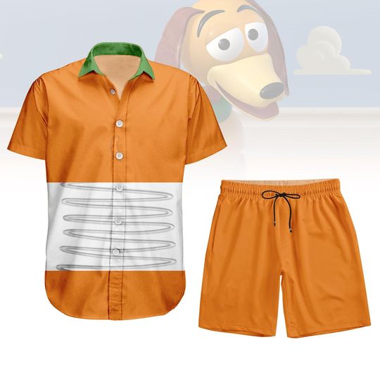 Toy Story Slinky Dog Button Shirt, Men Shorts, Disney Slinky Costume, Dog Movie Cosplay, Disneyworld Hawaiian Shirt, Halloween Gift