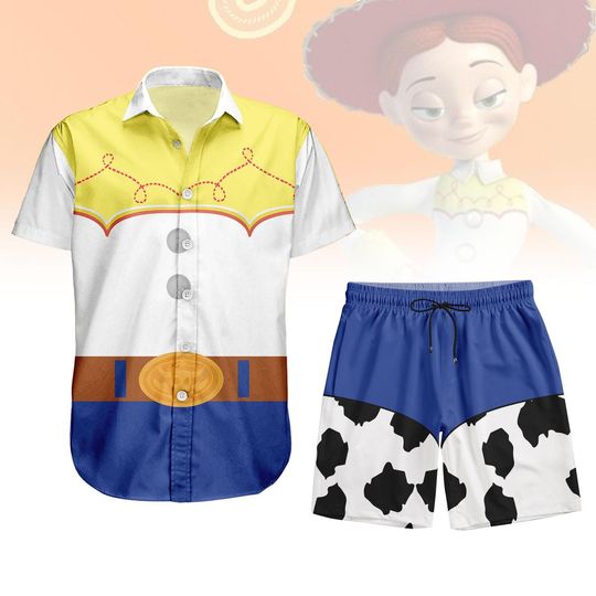 Toy Story Jessie Button Shirt, Men Shorts, Disney Jessie Costume, Cowgirl Cosplay Shirt, Disneyworld Hawaiian Shirt, Halloween Gift