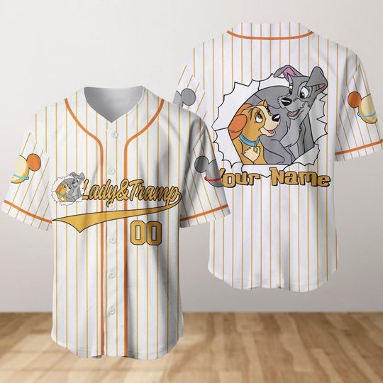 Lady And Tramp Baseball Jersey, Custom Name Number Baseball Shirt, Disney Dog Jersey