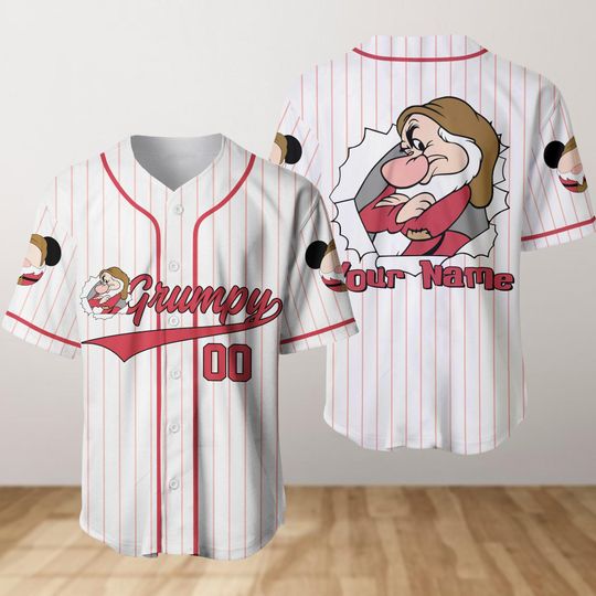 Grumpy Baseball Jersey, Custom Snow White Baseball Shirt, Disney Movie Cartoon Jersey