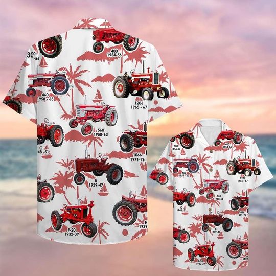 International Harvester Hawaiian Shirt, Farm Aloha Shirt for Men, Tractor Hawaiian Shirt, Summer Beach Shirt