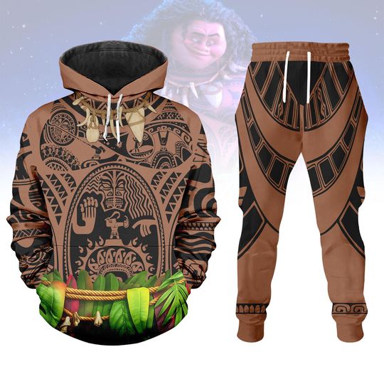 Maui Costume Shirt, Men Joggers, Moana Maui Cosplay Outfit For Men, Polynesian Tattoo Halloween Hoodie, Disney Character Matching Shirt