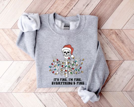 I'm Fine Christmas Sweatshirt, Messy & Retro Christmas Lights Sweater, Trendy Holiday Sweatshirt
