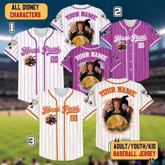 Personalized Hocus Pocus Baseball Jersey, Custom Disney Villains Hocus Pocus Jersey, Sanderson Sisters Shirt, Disney Halloween Party Shirt