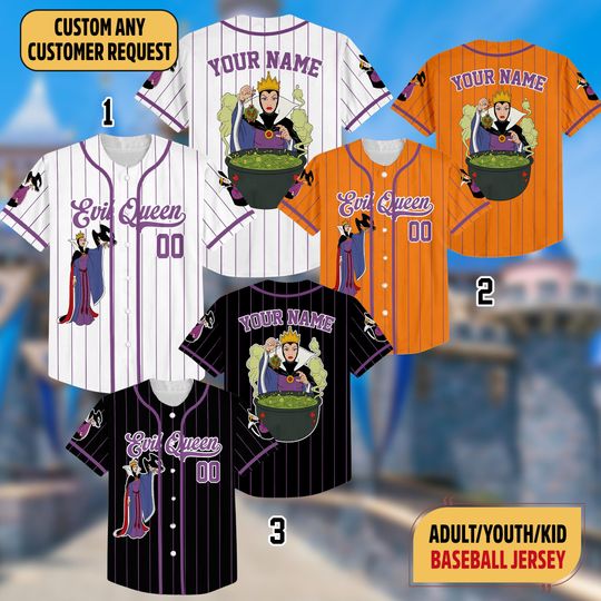Custom Villains Halloween Baseball Jersey, Evil Queen Villain Baseball Jersey, Disney Villains Jersey Team, Horror Characters Matching Shirt