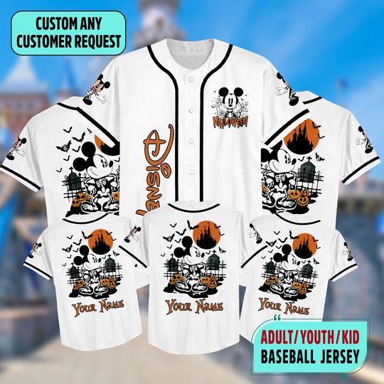 Personalized Disney Mickey Mouse Halloween Baseball Jersey, Mickey Skeleton Horror Jersey, Halloween Baseball Team, Magic Kingdom Shirt