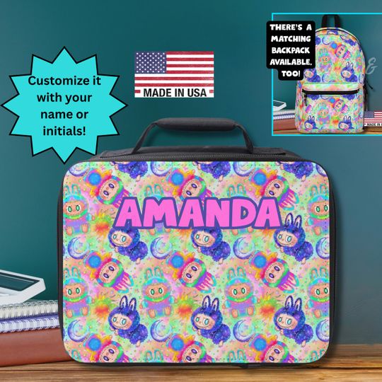 Colorful Matching Labubu Monster Lunchbox - Personalized Name
