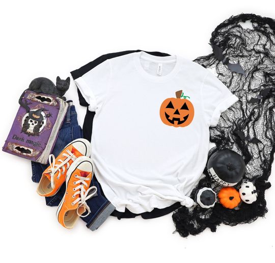 Halloween Pocket Size T-Shirt, Pumpkin T-Shirt, Orange T-Shirt, Halloween Party Matching Shirt