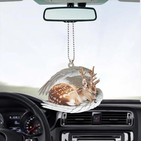 Deer Angel Wings Car Ornament, Deer Christmas Ornament, Deer Sleeping Angel Ornament, Deer Lovers Gift