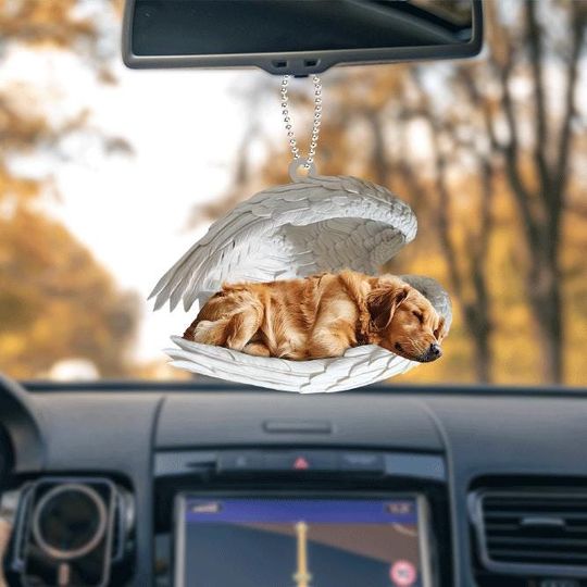 Golden Retriever Dog Angel Wings Car Ornament, Dog Christmas Ornament, Dog Sleeping Angel Ornament, Dog Lovers Gift