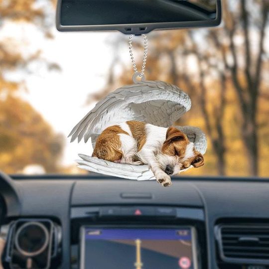 Parson Russell Terrier Dog Angel Wings Car Ornament, Dog Christmas Ornament, Dog Sleeping Angel Ornament, Dog Lovers Gift