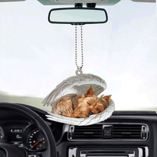 Yorkshire Terrier Dog Angel Wings Car Ornament, Dog Christmas Ornament, Dog Sleeping Angel Ornament, Dog Lovers Gift