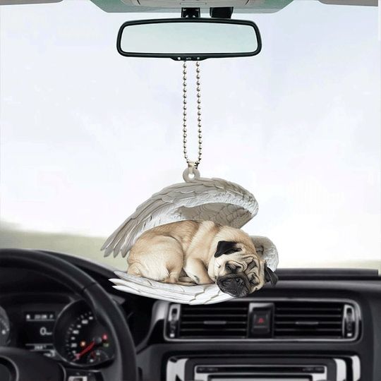 Pug Dog Angel Wings Car Ornament, Pug Dog Christmas Ornament, Pug Dog Sleeping Angel Ornament, Pug Dog Lovers Gift