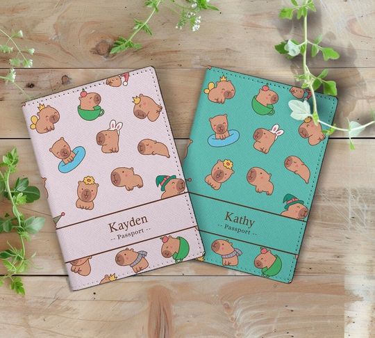 Personalized Capybara Vegan Leather Passport Holder | Custom Passport holder with name