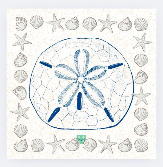 MAHJONG MAT SeaHope Collection Shells in watercolor with beautiful accents, chinoiserie touch