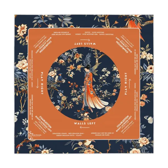 Premium Orange and Navy Mahjong Mat Smooth, Durable Surface