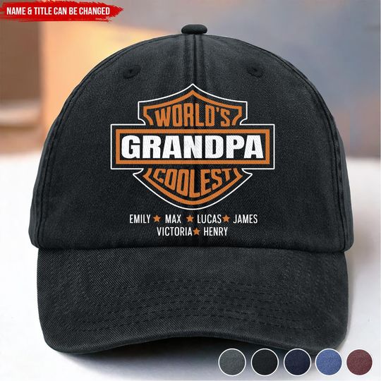 World's Coolest Grandpa - Personalized Kids Name Custom Vintage Denim Hat,Hat For Women,Fathers Day Gifts,Gifts For Dad, Grandpa Gifts