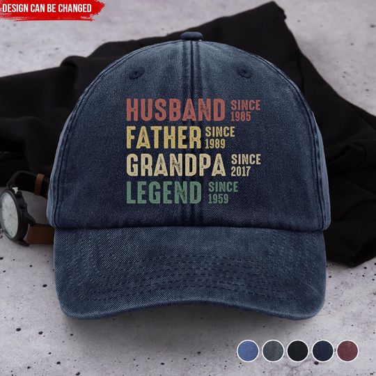 Dad Grandpa Legend - Personalized Vintage Washed Denim Baseball Cap,Legend Husband Father Grandpa Since Cap, Personalized Cap, Cap for Dad