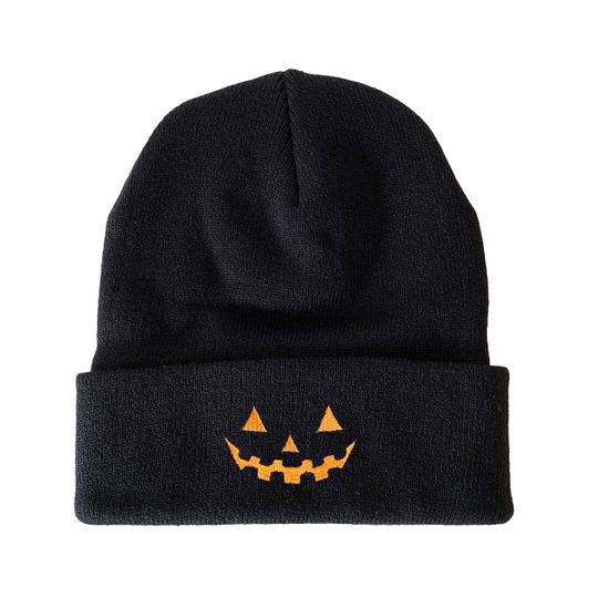 Jack O Lantern Face Embroidered Pumpkin Beanie Halloween Hats