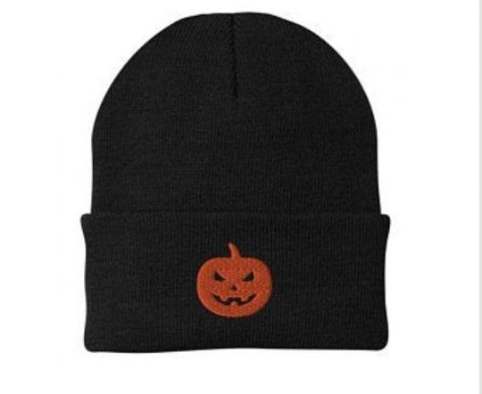 Embroidered Jack O Lantern Hats, Halloween beanie, spooky beanie, pumpkin beanie, Holliday beanie, holiday gift.
