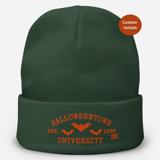Custom Halloweentown Embroidered Knit Hats, Halloween Knit Beanie, Halloweentown University Hat, Embroidered Halloween town, Halloween Beanie
