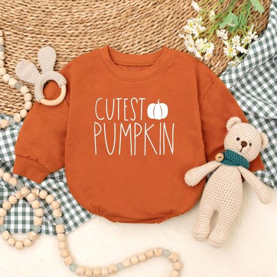 Cutest Pumpkin Romper Sweatshirt, Fall Baby Outfit, Halloween Baby Clothes, Baby Gift Idea, 1st Birthday Outfit, Trendy Baby Romper