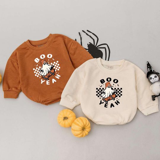 Boo Yeah Baby Romper, Retro Halloween Bodysuit, Funny Natural Sweater, Baby Girl Halloween Costume, Halloween Baby Romper, Baby Shower Gift