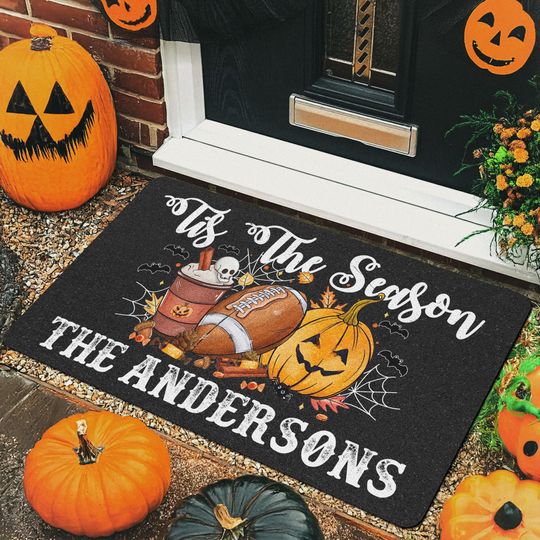 Tis The Season Halloween Doormat  Custom Family Name Fall Football