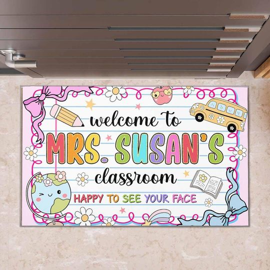 Happy to See Your Face Doormat  Personalized Teacher Rug