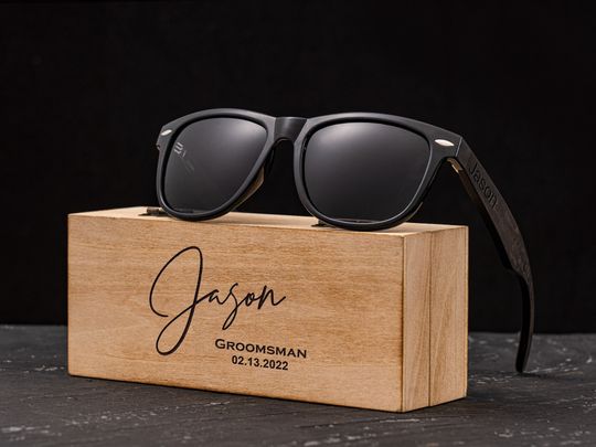 Personalized Ebony Wood Sunglasses, Engraved Wood Sunglasses, Groomsman Sunglasses