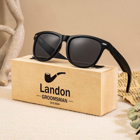 Personalized Ebony Wood Sunglasses, Engraved Wood Sunglasses, Groomsman Sunglasses