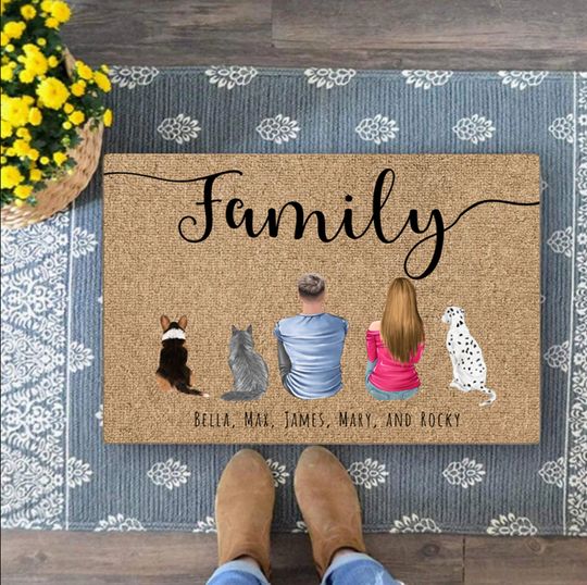 Custom Family Doormat, Pet Parents Doormat, Dog & Cat Outdoor Rug