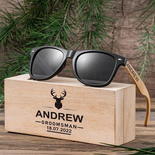 Personalized Bamboo Sunglasses For Men,Wood Sunglasses with Glasses Case