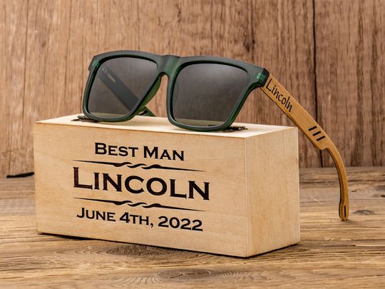 Personalized Polarized Wooden Sunglasses, Wood Sunglasses Box, Custom Engraved Unisex