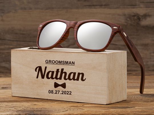 Personalized Wooden Sunglasses, Custom Engraved Wood Sunglasses, Bachelor Party Wedding