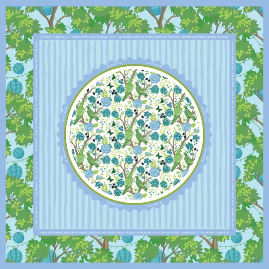 Mahjong Mat Bluebird Grove Chinoiserie-Inspired Hydrangea Blue & Green Neoprene