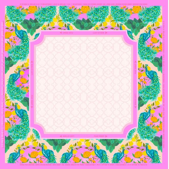 Mahjong Mat  Zesty Plume | Peacock and Lemon Game Mat in Teal and Pink