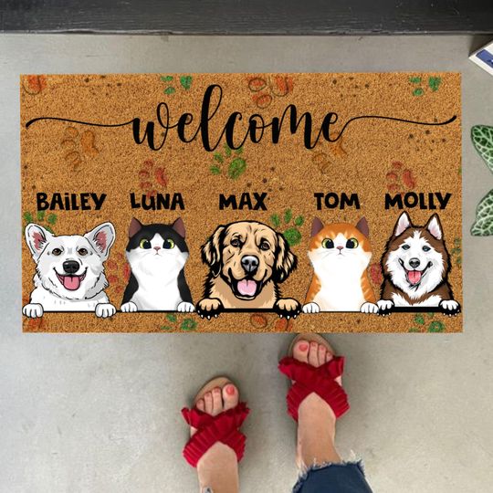 Personalized Dog Gift, Welcome Mat Dog, Dog Doormat, Custom Cat Gift