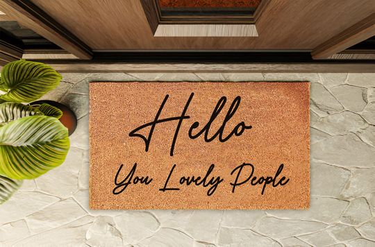 Custom Doormat with Hello you Lovely People, Personalized Welcome Rug | Front door Mat