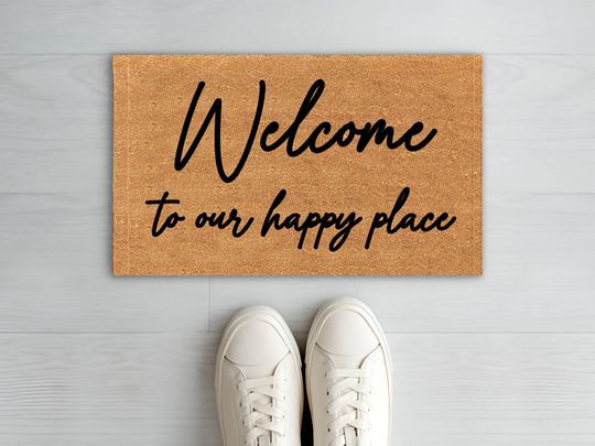 Personalized Doormat Welcome to our happy place - Housewarming Gift