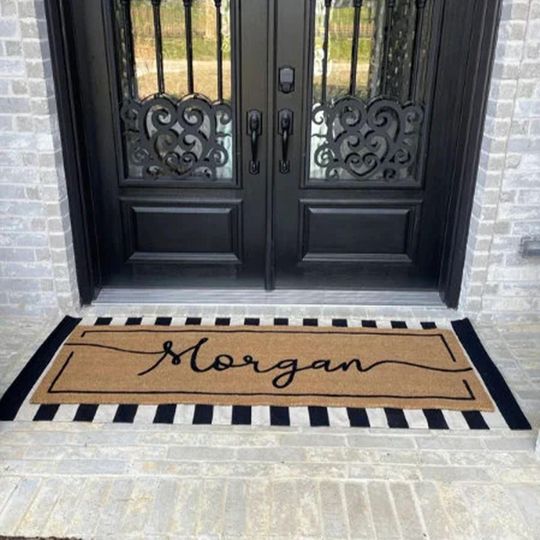 Personalized Flocked Coir Doormat  Custom Welcome Mat for Engagement or Wedding Gift