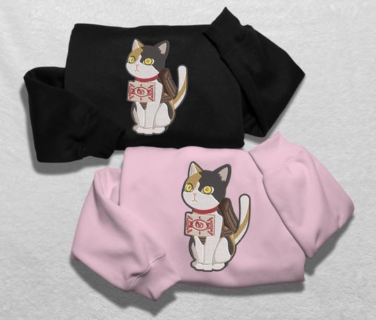 Chachamaru Embroidered Sweatshirt The Adorable Demon Cat Embroidered Shirt