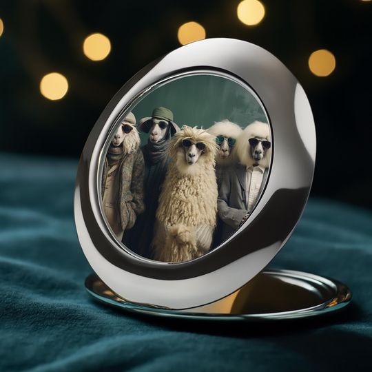Quirky Sheep Compact Travel Mirror, Gift For Her