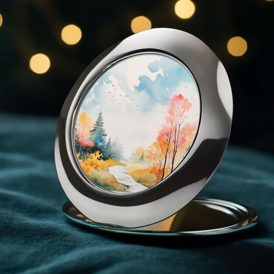 Autumn Forest Compact Travel Mirror, Gift For Her