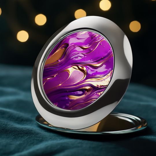 Luxury Purple Gold Compact Travel Mirror, Gift For Her