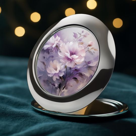 Elegant Floral Compact Travel Mirror, Gift For Her