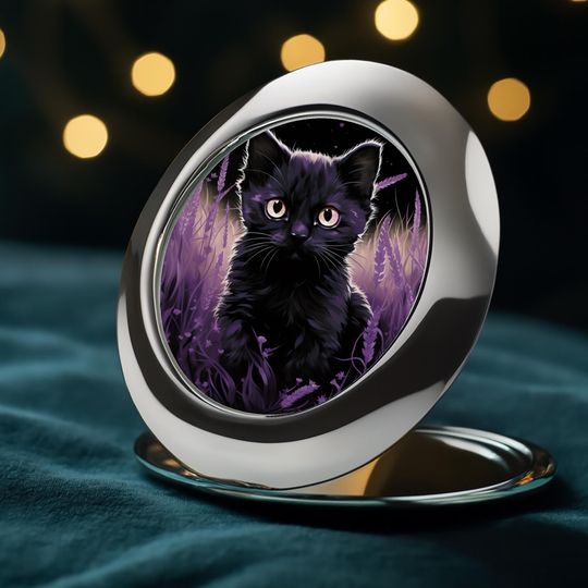 Whimsical Cat Compact Mirror, Gift For Her